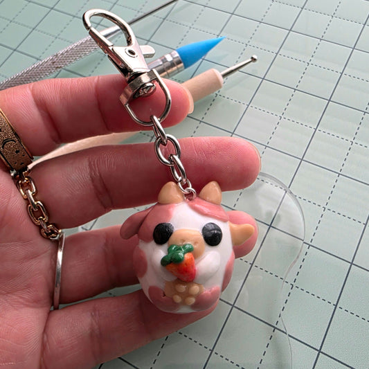 Handmade Strawberry Cow Keychain