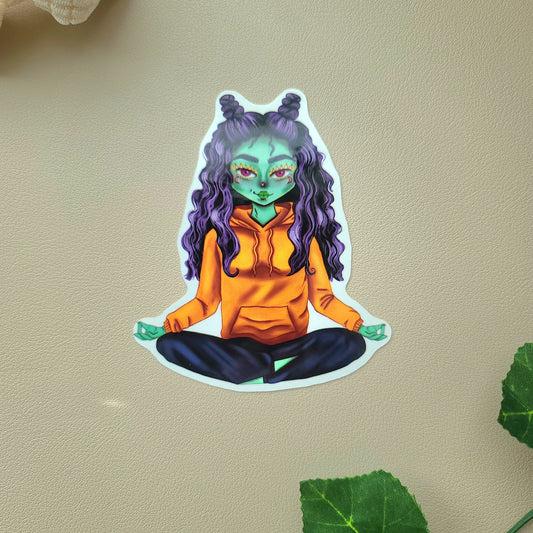 Meditating Alien Beauty Sticker